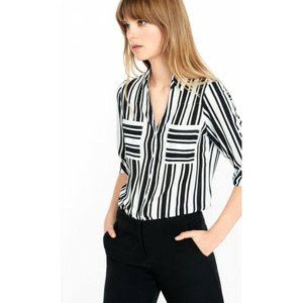 Express "The Portofino Shirt" in Black & White Stripe